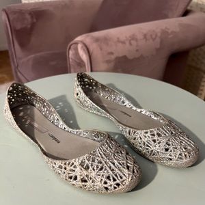 Melissa Campana Silver Jelly Flats - size 7.5